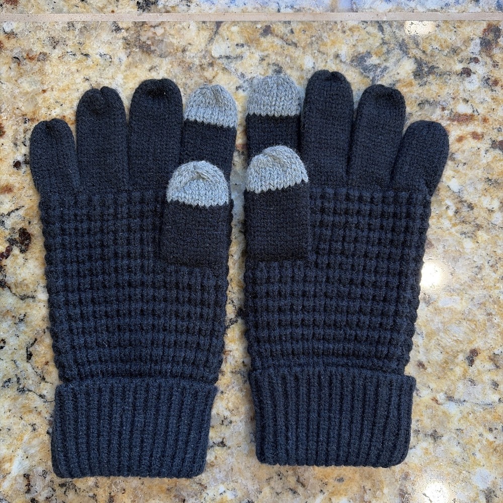 AllSaints‎ Black/Gray Knit Gloves Unisex Youth 7-10Y Winter Snow Ski Outerwear